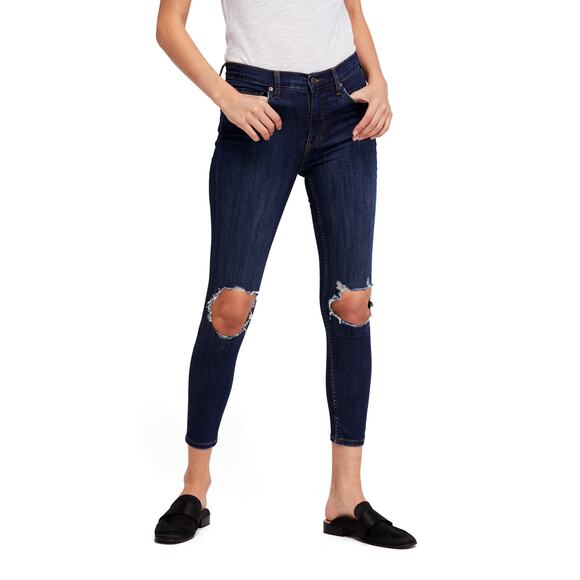 Free People Busted Skinny Jeans 27 Dark Distressed New Fall Winter - Picture 1 of 7